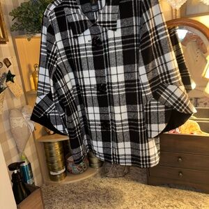Ali Miles Black and White Plaid Cape